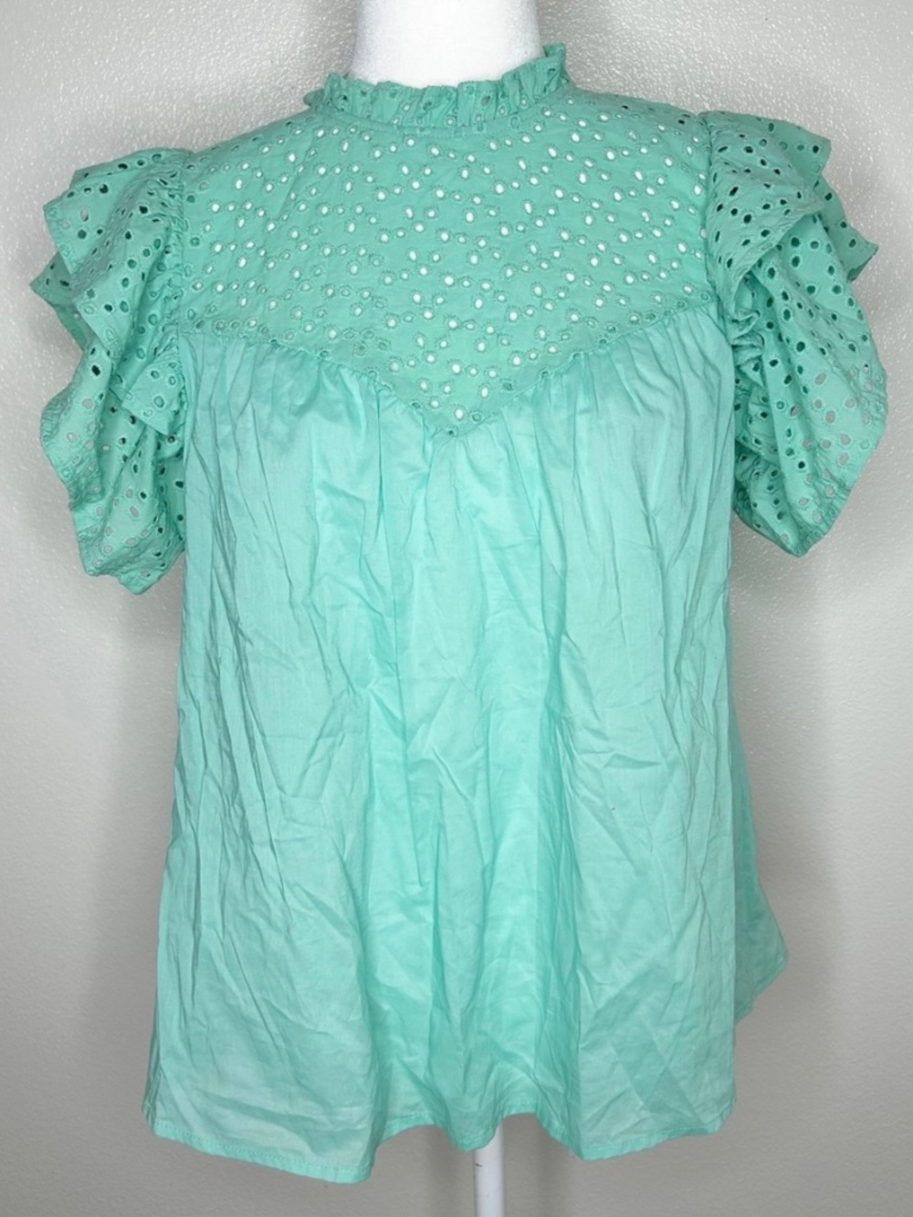 New A New Day Womens Mint Green Crochet Flutter Sleeve Top Size S NWT